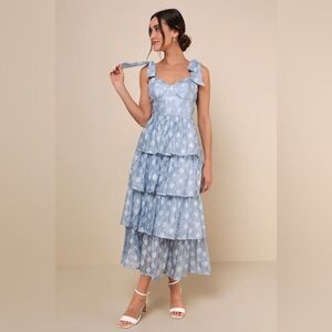 Lulu's Light Blue Tiered Maxi Dress with Bow Straps